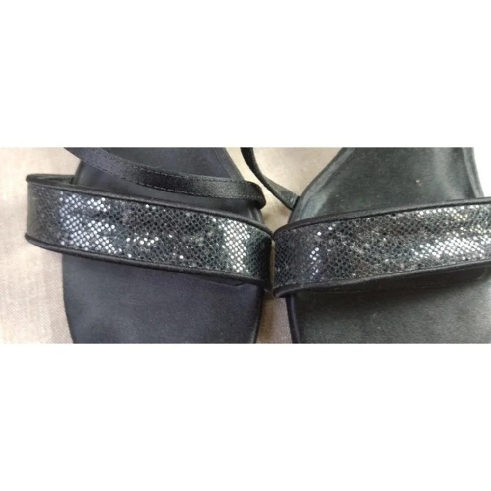 Nina‎ Black Open Toe Satin Evening Dress Pumps Sparkle Women's Size 6.5 M